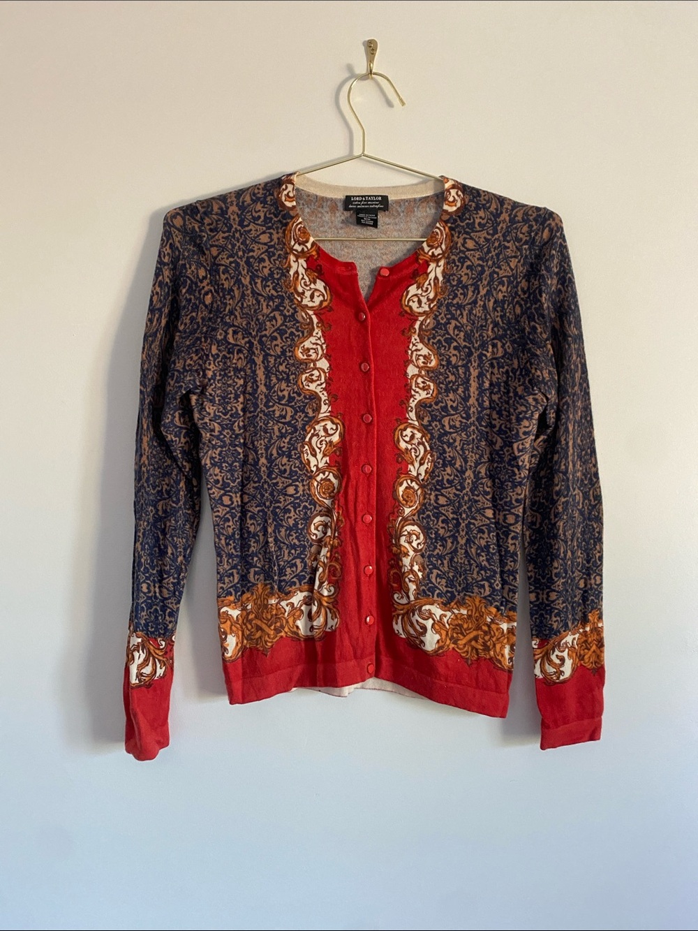 100% Merino Baroque Print Cardigan